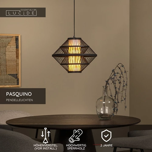 Lucide PASQUINO - Pendelleuchten - Ø 40 cm - 1xE27 - Schwarz | Essential - USP